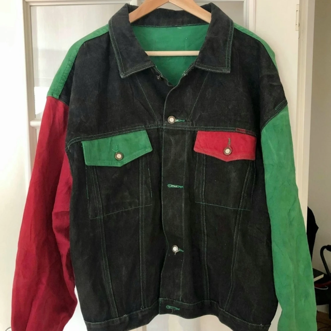 Vintage color block jeansjacka Lil Peep