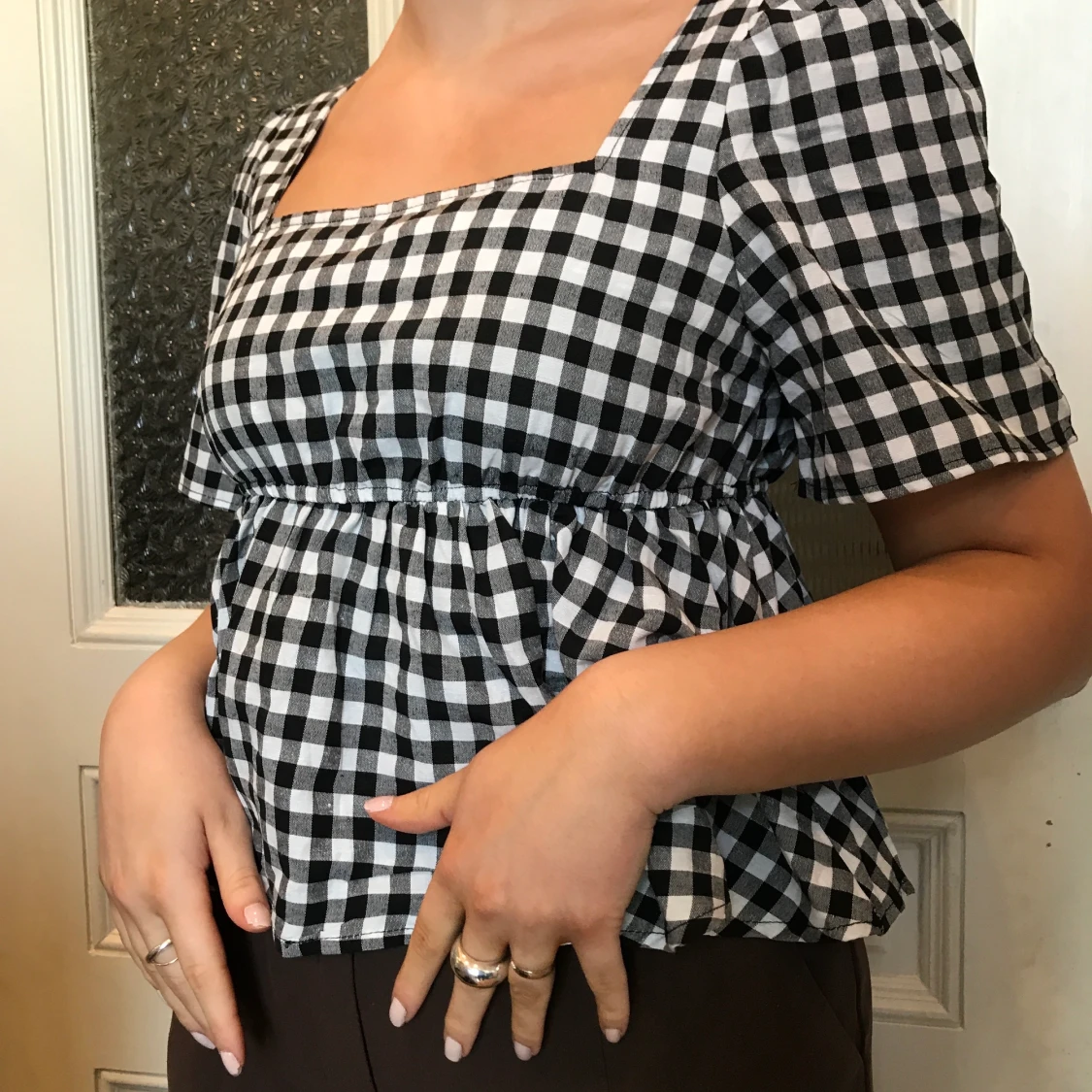 Rutig square neck sommarblus  - 90