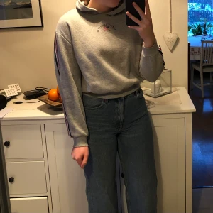 Grå hoddie - En grå hoodie med med USA:s färger på ärmarna & med text & USA:s flagga på ryggen (Se bilderna). Säljer pga inte används! Storlek M. & är ifrån HM. Hoodien är lite nopprig, men annars i gott skick!✨