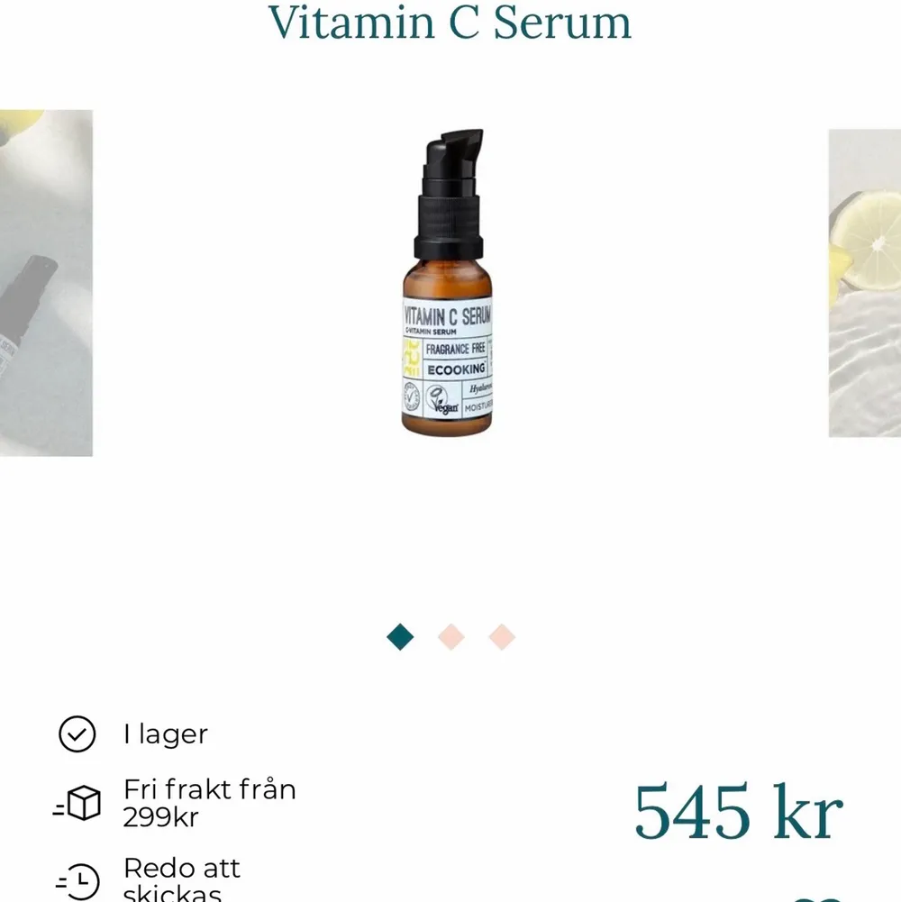 Säljer två helt nya Vitamin C serum från Ecooking. Helt nya och oanvända, nypris 450-550kr. Säljes för 170kr/st eller båda för 300kr. Frakten står köpare för (brev eller spårbart).😊. Övrigt.