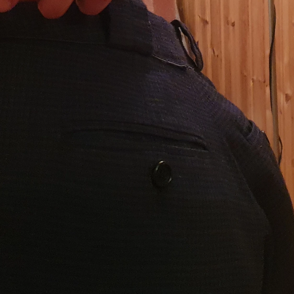 Mörkblå rutiga kostymbyxor  - 91