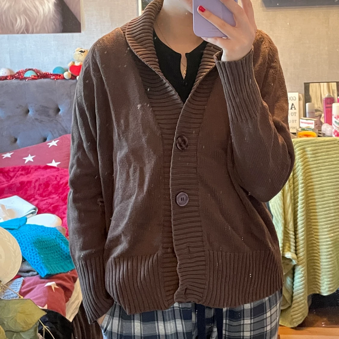Brun stickad kofta - 90