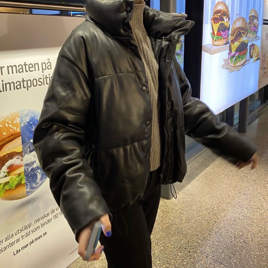 Läderimiterad puffar jacka  - 90