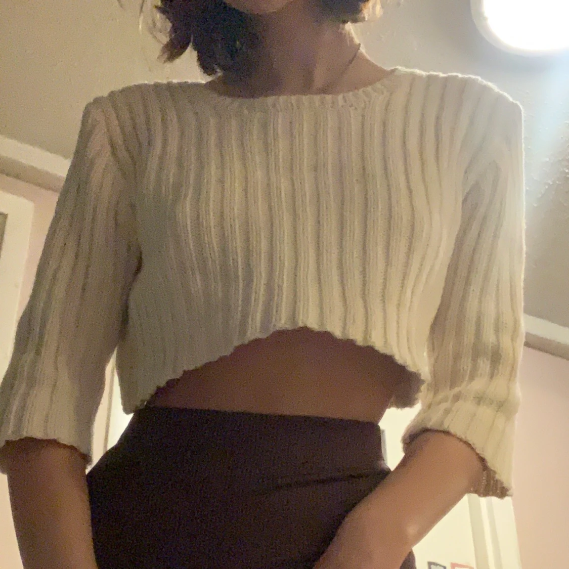 Söt vit stickad tröja - 90