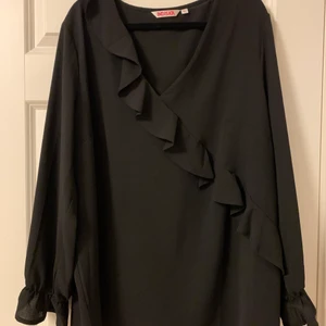 Svart blus med volang - Svart blus i nyskick, använd en gång. Storlek XL. Mejla om du vill ha fler bilder.   Rökfritt hem.  Skickas oftast samma dag (beroende på tid av köp/betalning, annars nästkommande dag)   Går självklart bra att köpa varan/vinna auktionen och betala vid lön eller senare tillfälle vid överenskommelse (släng iväg ett mejl eller sms så är det inga problem). Frakt tillkommer. 