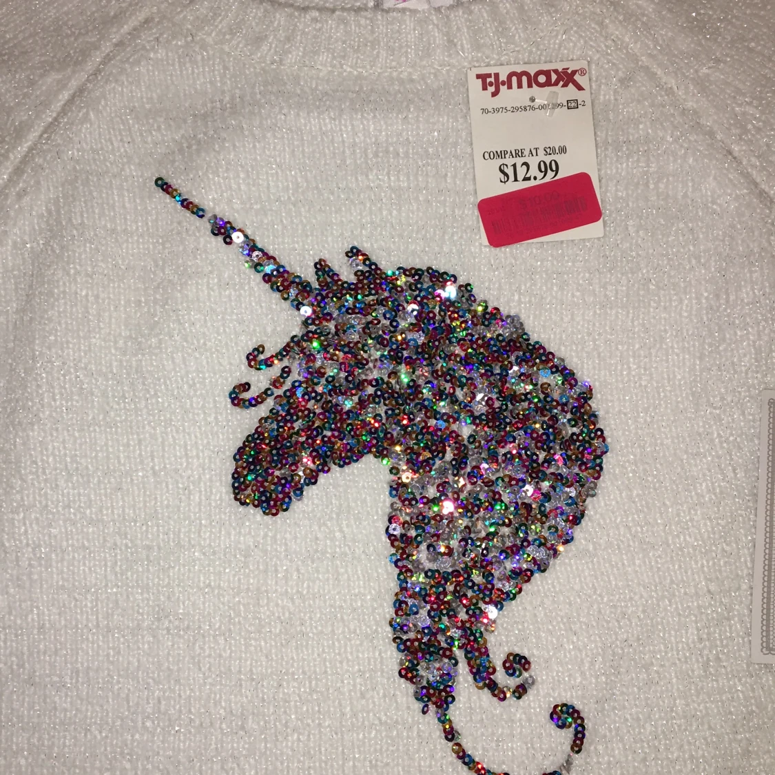 Vit tröja som är glittrig med unicorn - 91