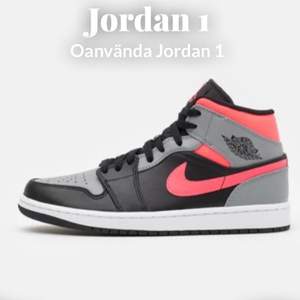 Jordan 1 Mid som jag inte har använt eftersom jag köpte de under vintern. Ganska‘‘sällsynt’’ färg (Pink shadow). Kvitto finns där pris och datum står. Hör gärna av er för eventuella frågor!