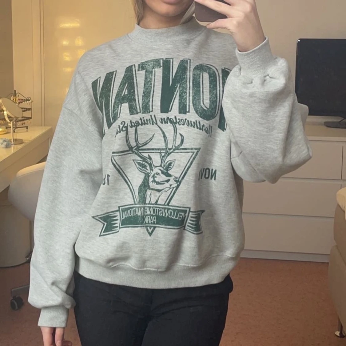 Grå sweatshirt med tryck