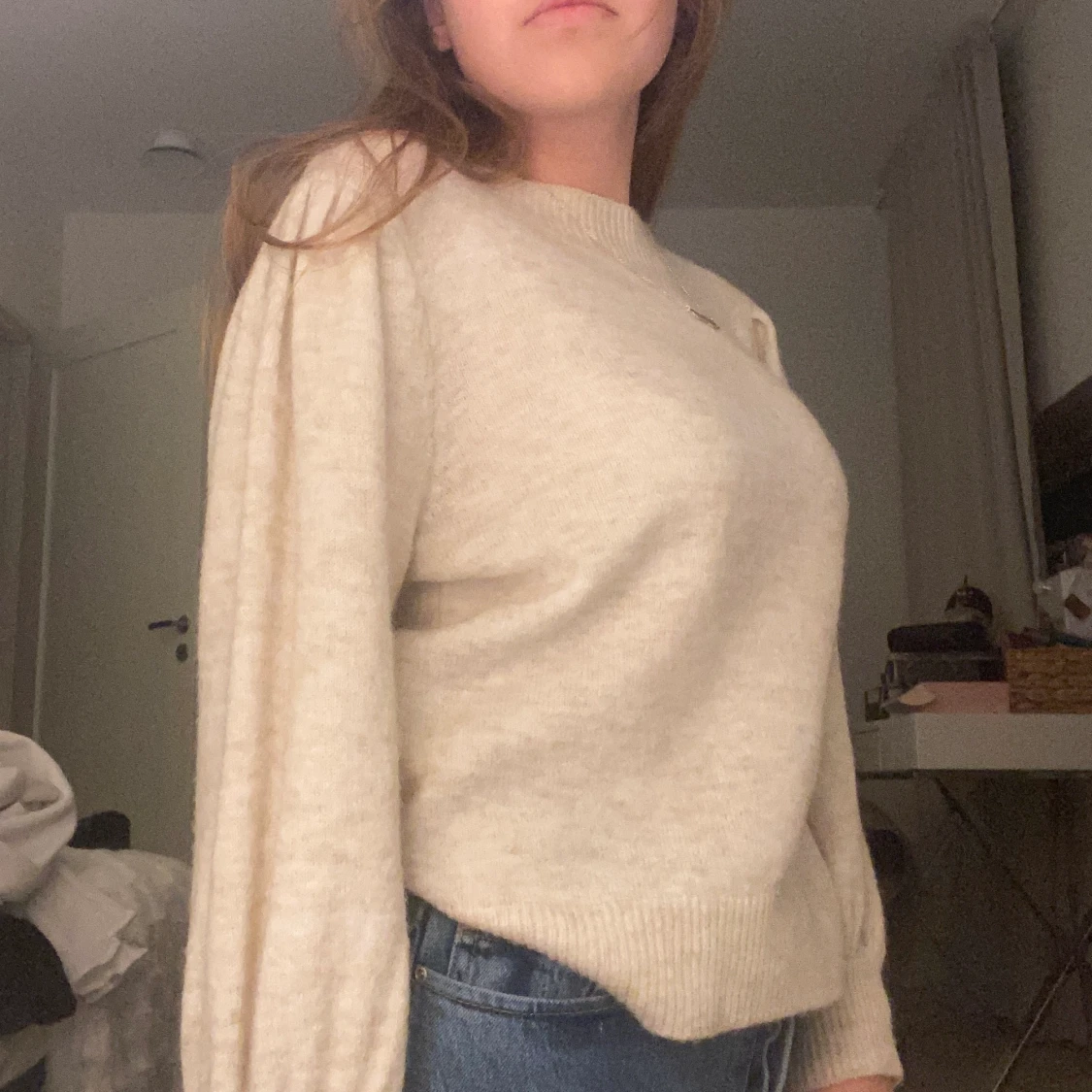 Beige stickad tröja  - 90