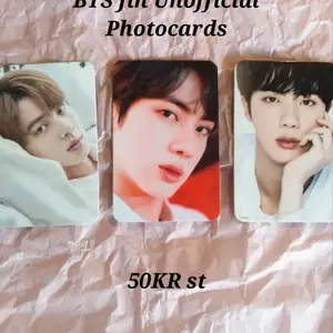 Unofficial Photocards på Jin från BTS. Kontakta mig för att betala. Fri  frakt bara 50 KR st !!!