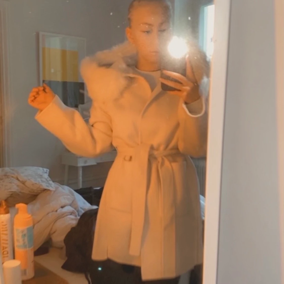 Ullkappa med äkta päls  - 91