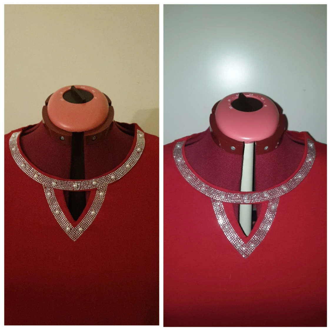 Röd kortärmad tröja med strass detaljer - 91