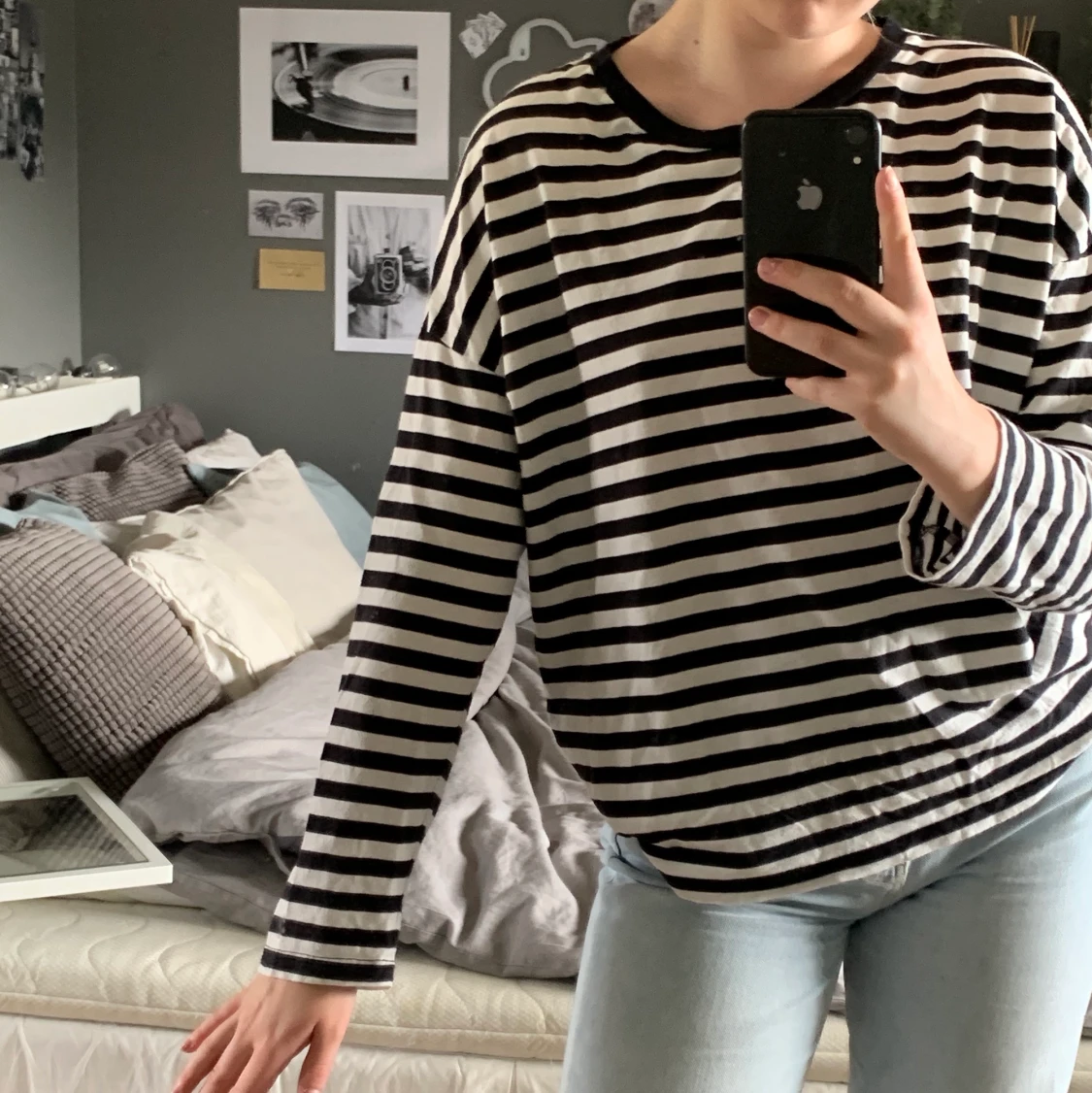 svart vit randig långärmad - 90