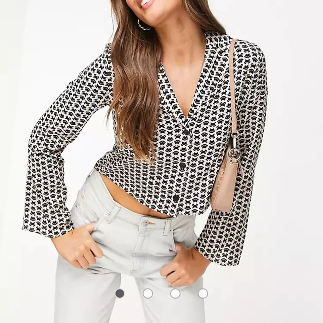 Mönstrad croppad skjorta - 91