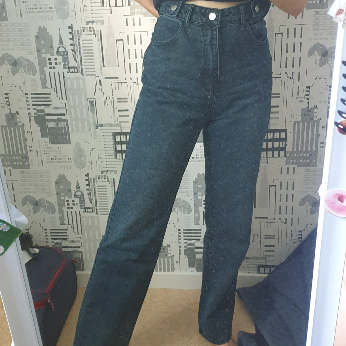 Straight Leg Mörk Blåa Jeans - 91