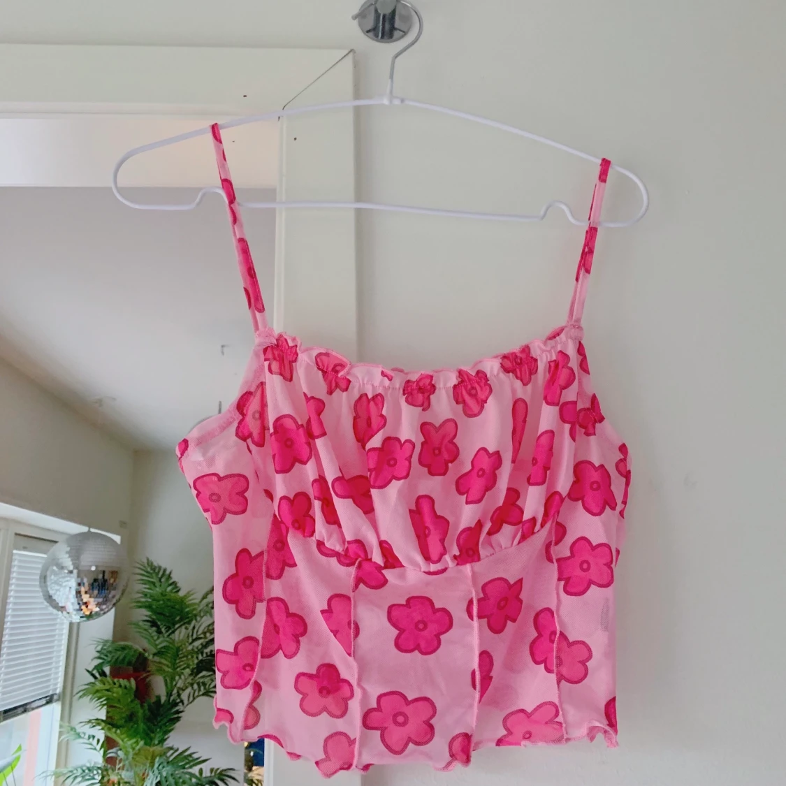 Rosa, blommigt, meshlinne - 91