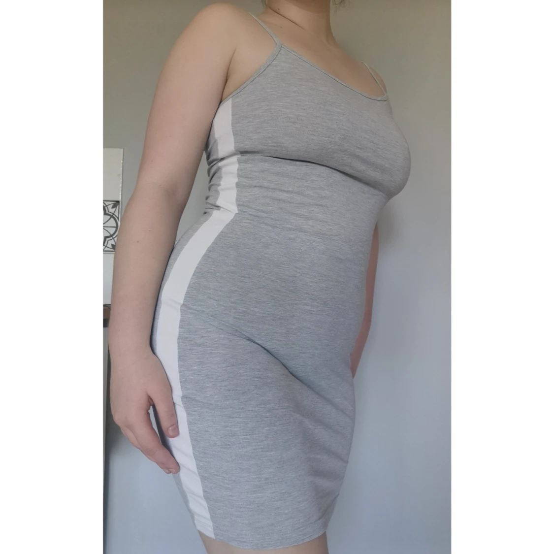 Grey dress with white stripe