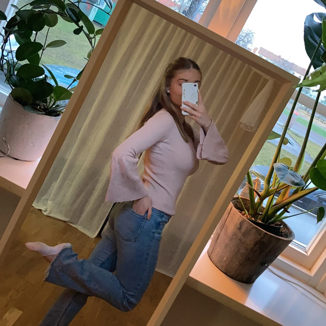 Rosa stickad tröja  - 90