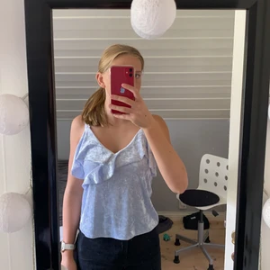 Velour topp - Säljer denna ljusblåa supersöta topp/linne i velour från mango. Den har volanger i fram och v-ringning både i fram och i bak. Den är storlek XS men passar även S. Säljer pga att den aldrig används. Fint skick! Kontakta mig om du är intresserad, har frågor eller om fler bilder önskas❣️