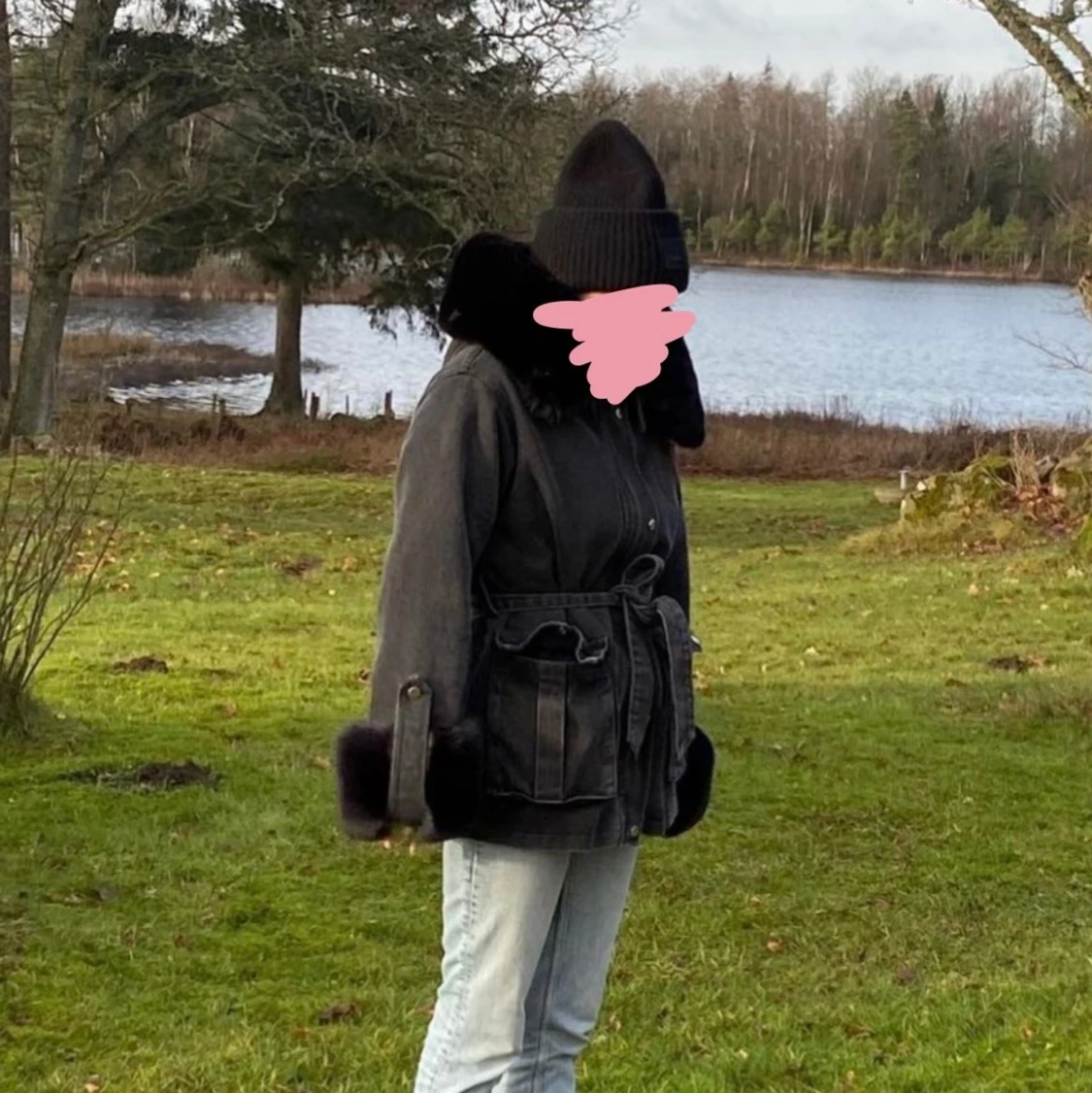 Jeansjacka med stor fuskpäls - 90