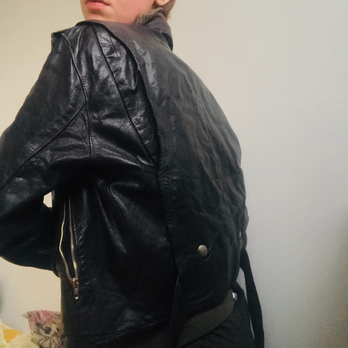 Kort skinnjacka - biker modell - 90