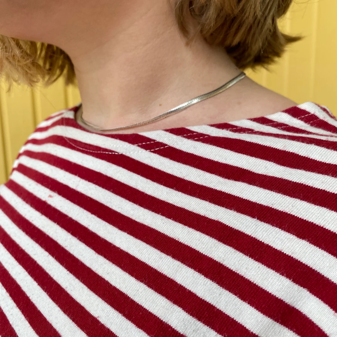 Red and white horizontal stripped simply shirt  - 90