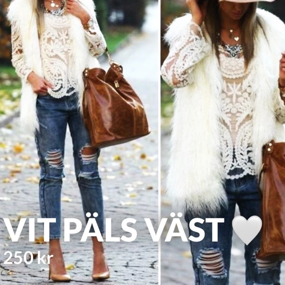 Vit mysig päls väst 