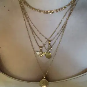 Ett guldigt halsband, 5 halsband i 1. Köpt på Monki för längesen, knappt användt då guld inte är min färg. 