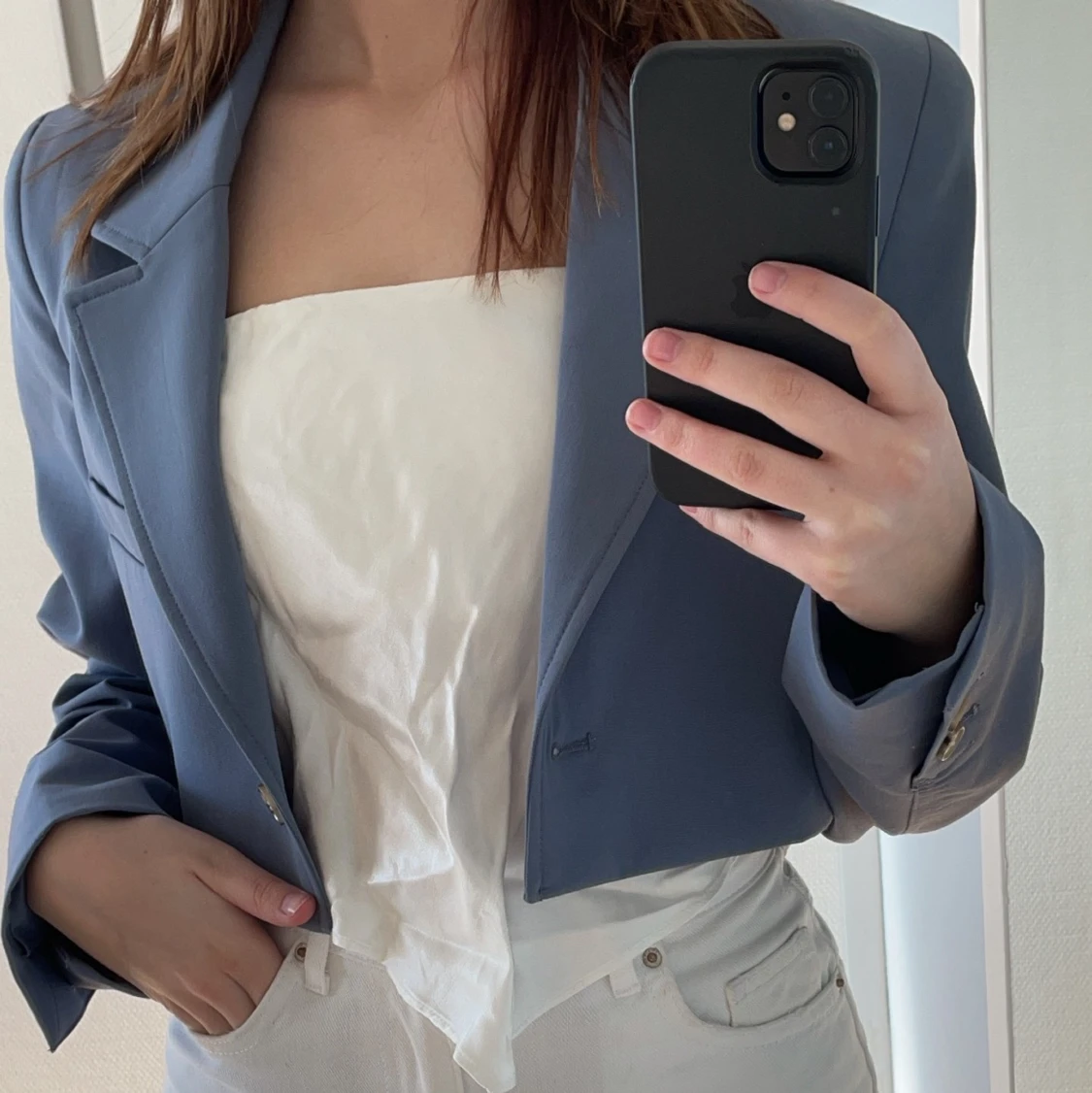 Blå cropped kavaj från Zara