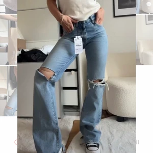 Zara jeans - Första bilderna är lånade, sista är min!, säljer dessa nya jeans från zara i storlek 34 & 36, de är slutsålda. Köpte 2 storlekar för jag var inte säker på min, men nu när de kom så var de inte min stil. Säljer för 280kr styck❤️ de är långa i benen, de går över fötterna på mig som är 164 men de är sån modell på jeansen som man kan klippa om de behövs. 