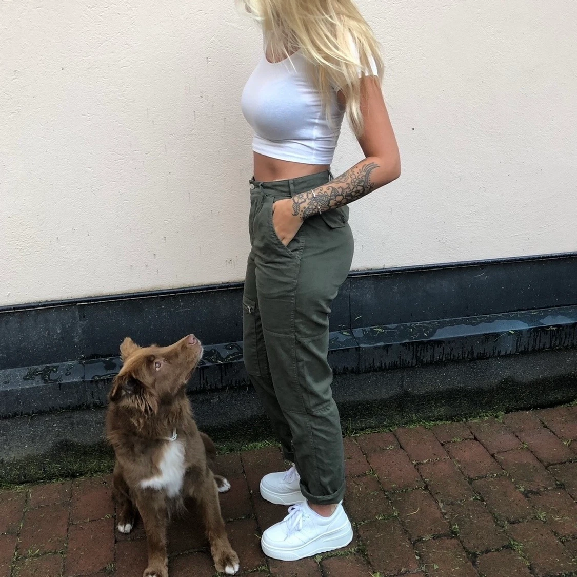 Gröna cargo byxor - 90