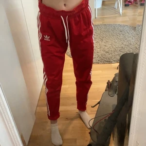 Röda adidas orginals byxor - Röda adidas byxor som är förstora för mig men det går att vika upp dom lite som man är lika liten som mig och vill att dom ska passa