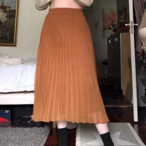 Brun/bronsfärgad kjol som går till vaderna på mig som är 173cm lång. Köpt för ca 2 år sen, sparsamt använd. Resår i midjan.