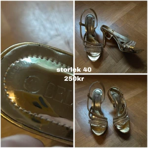 Guldiga Klackskor Med Silver Detalj - oanvända, storlek 40.