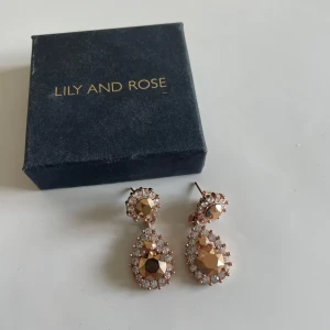 Guldiga örhängen från Lily and Rose - Snygga droppformade örhängen i guldton från Lily and Rose. De har stora facetterade stenar i mitten och är omgivna av små gnistrande kristaller. Perfekta för att ge din look extra glamour och wow-känsla.