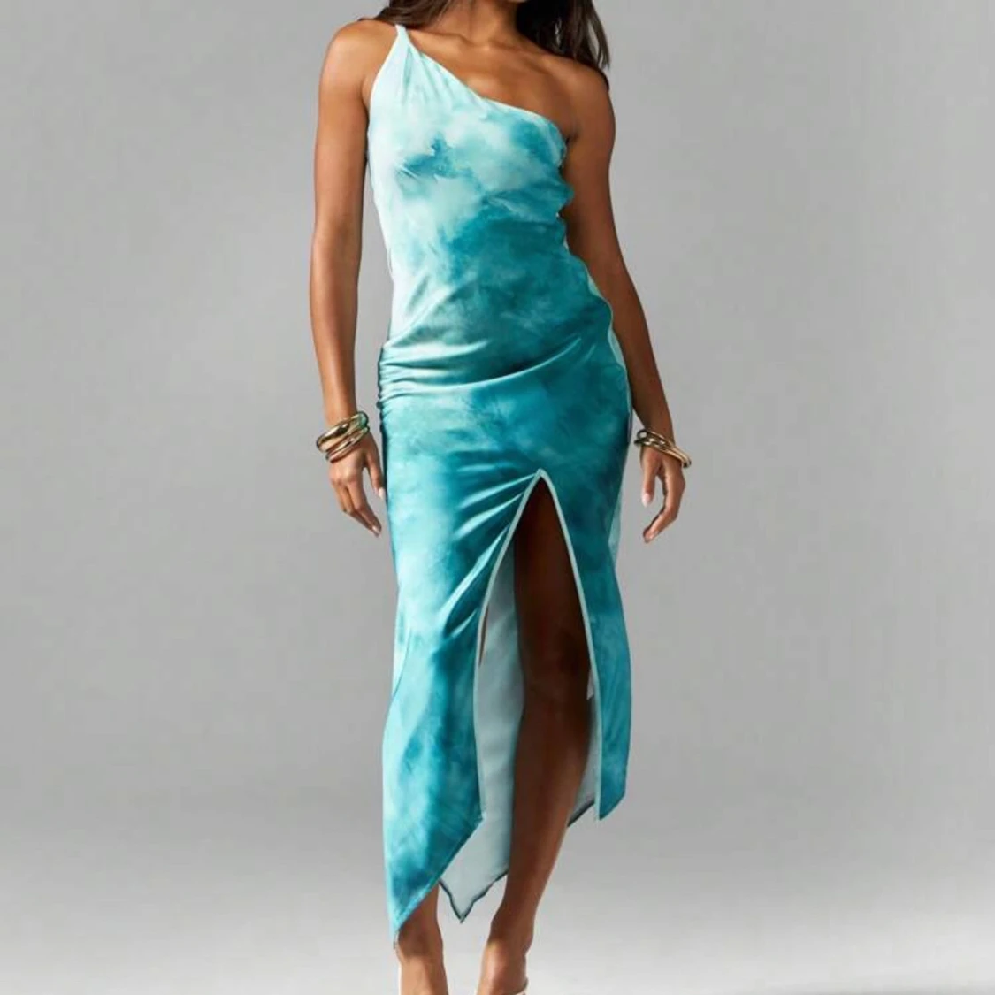 Turkos långklänning med slits - 2