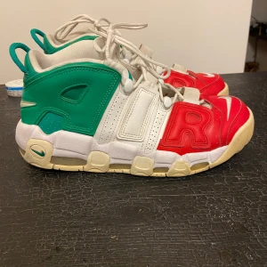 Nike Uptemos 96 Italy - Unika Nike sneakers med en färgstark design i grönt, vitt och rött. Bra condition förutom att bubblan har poppats där bak på ena skon. 