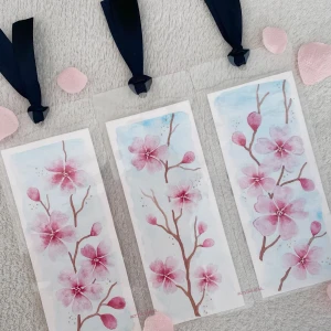 Bokmärke - Bokmärken med körsbärsblommor, målade av akvarell 🌸70kr/st + 22kr frakt 