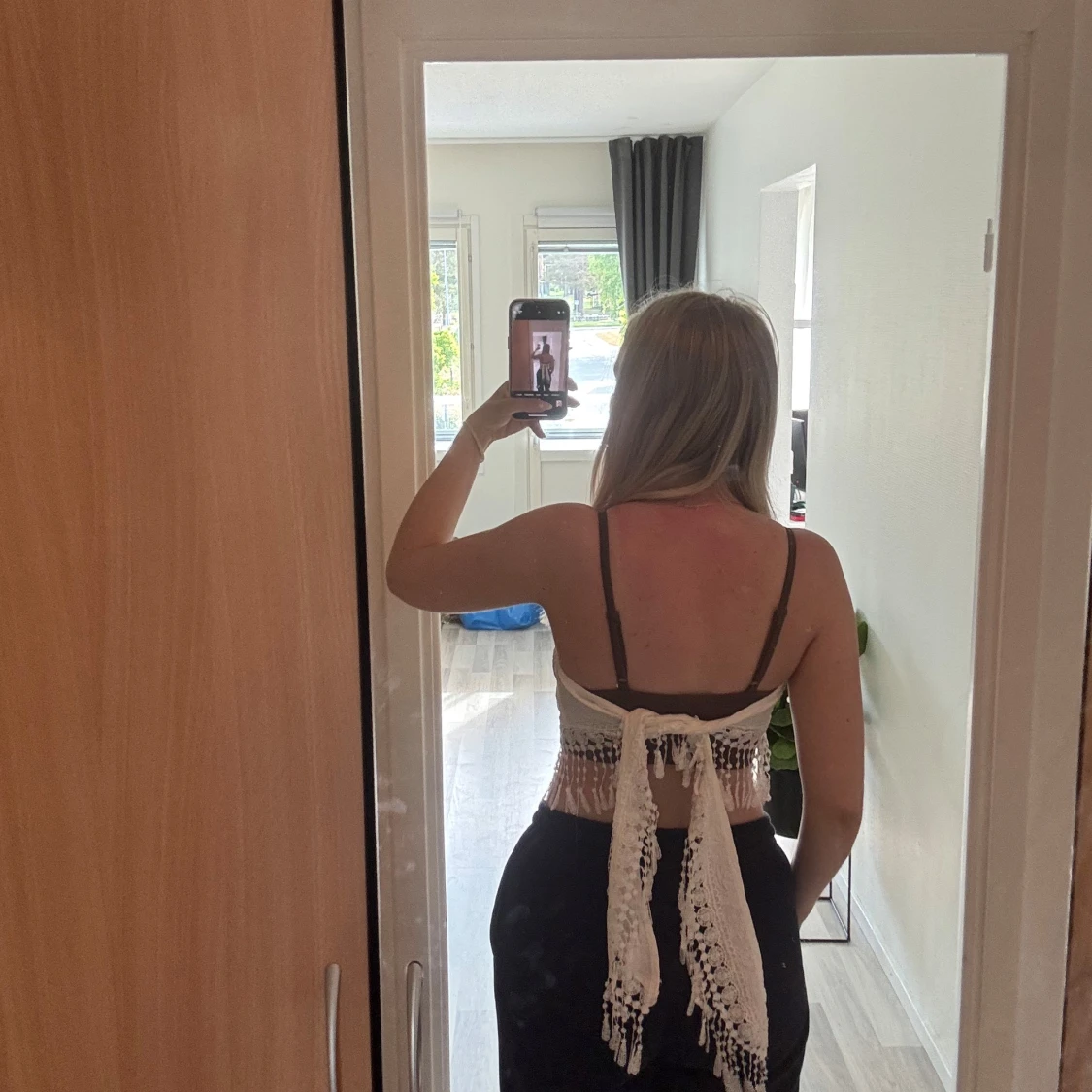 Vit bandeau tubtopp med spets och knyt - 1