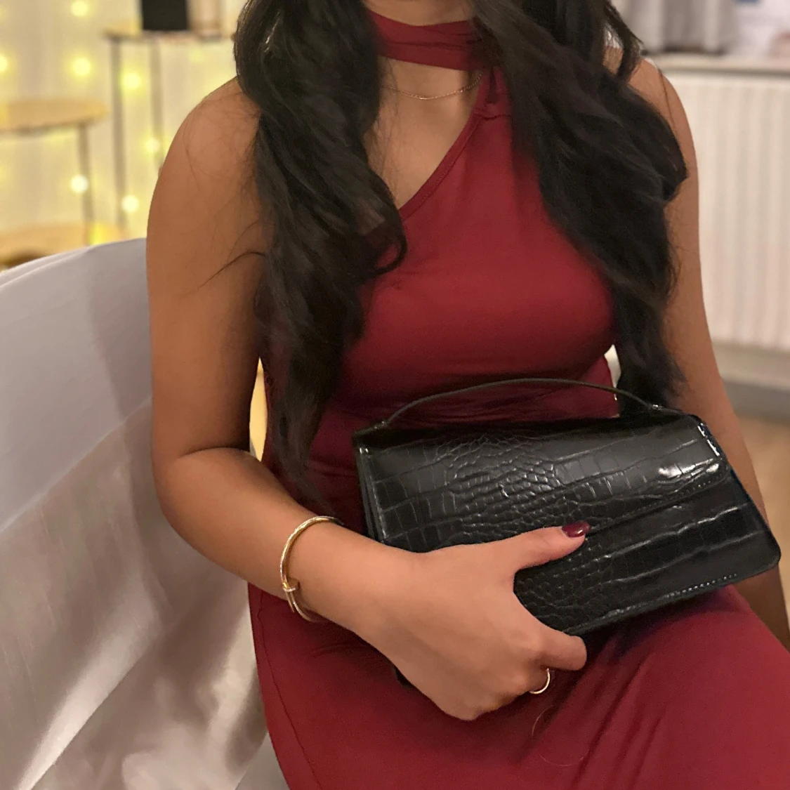 Vinröd långklänning med oneshoulder - 2