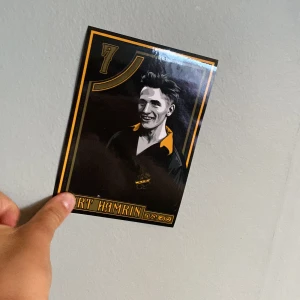 Kurt Hamrin - Coolt samlarkort med AIK-tema och porträtt av legenden Kurt Hamrin. Perfekt för dig som älskar fotboll, AIK och vill ha något unikt att visa upp i din samling. Snygg design i svart och gult – ett måste för alla unga AIK-fans!
