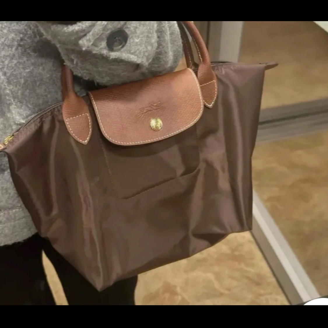 Brun Longchamp handväska i nylon - 1