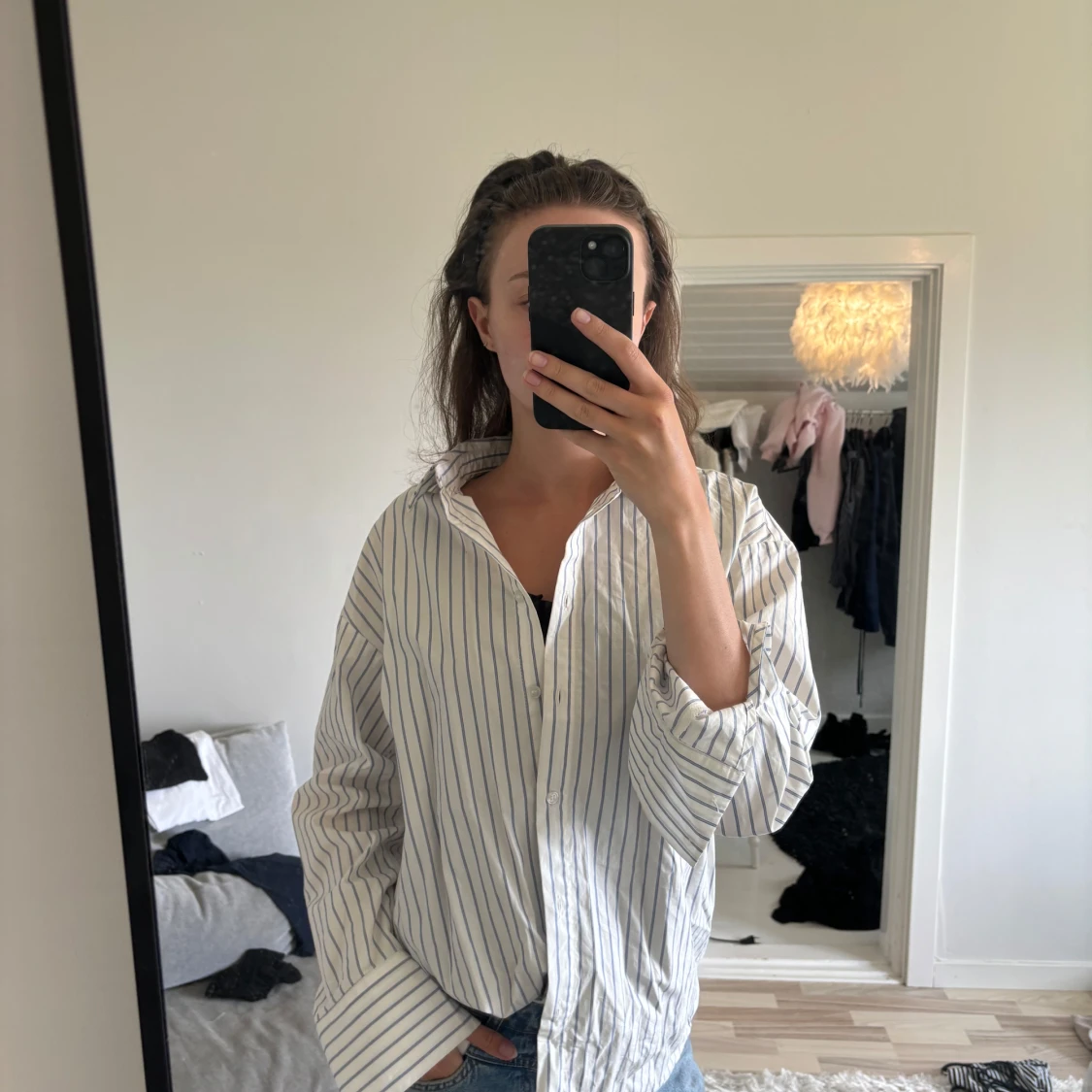 Vit oversize randig skjorta