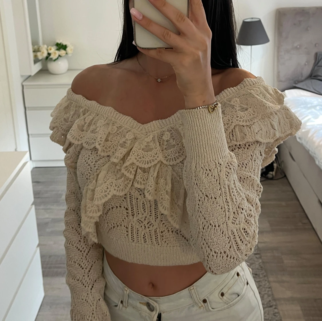 Vit stickad volangtröja från Zara - 1