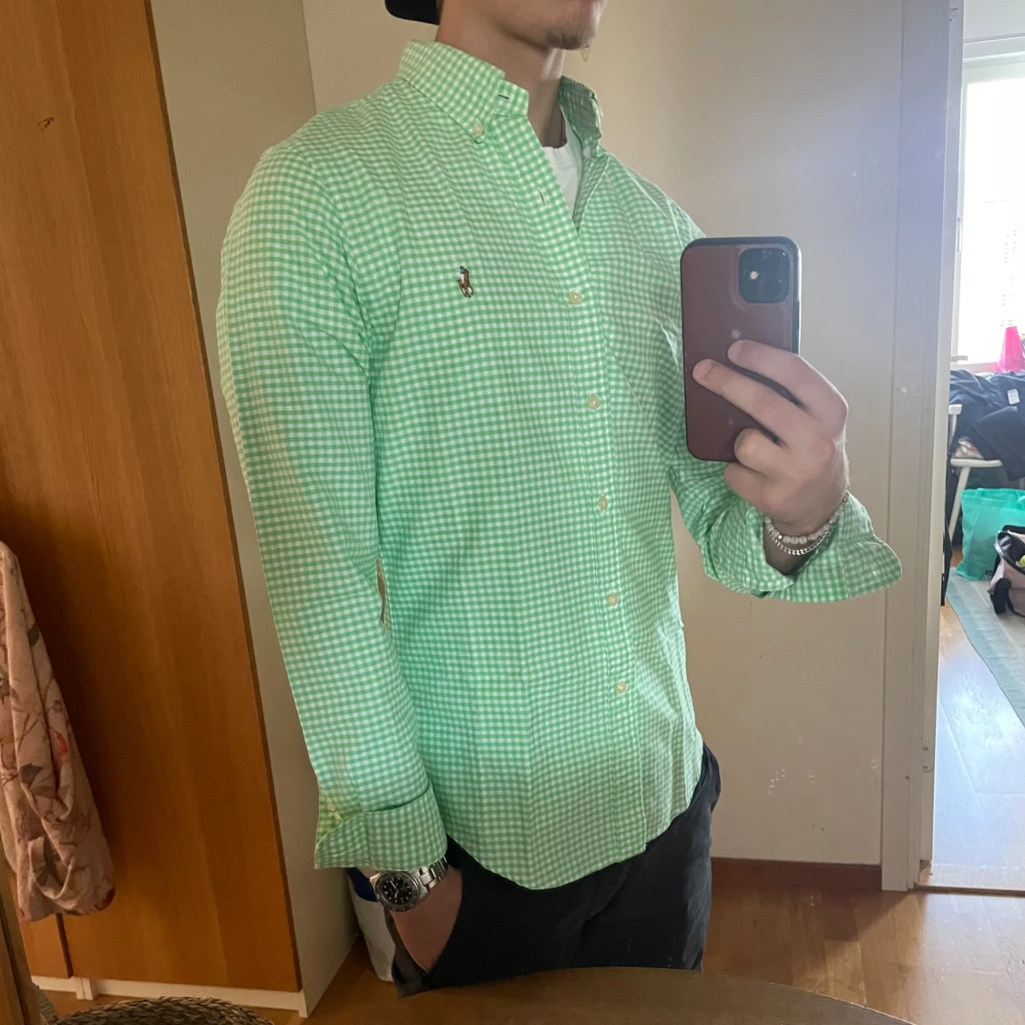 Grön- vit rutig skjorta från Ralph Lauren strl S - 1