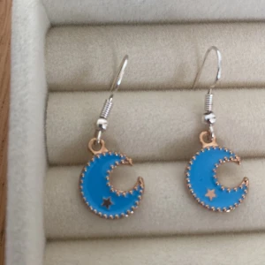 Blå måneformade örhängen - Snygga örhängen i form av en blå måne med en liten stjärna. De har en fin guldfärgad kant och hängs på med en krok. Perfekta för att ge en unik touch till din stil.