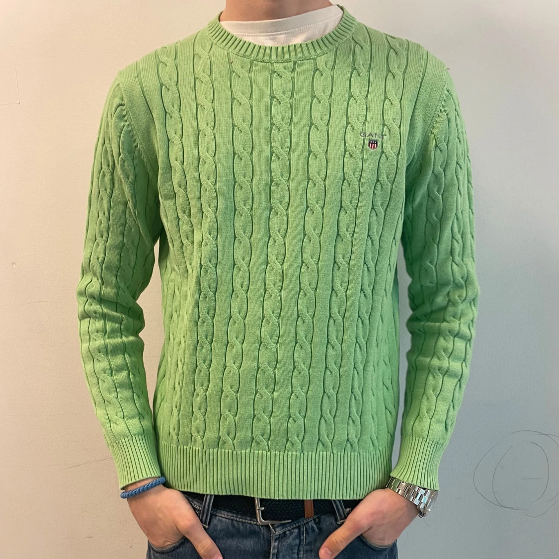 Grön kabelstickad tröja från GANT