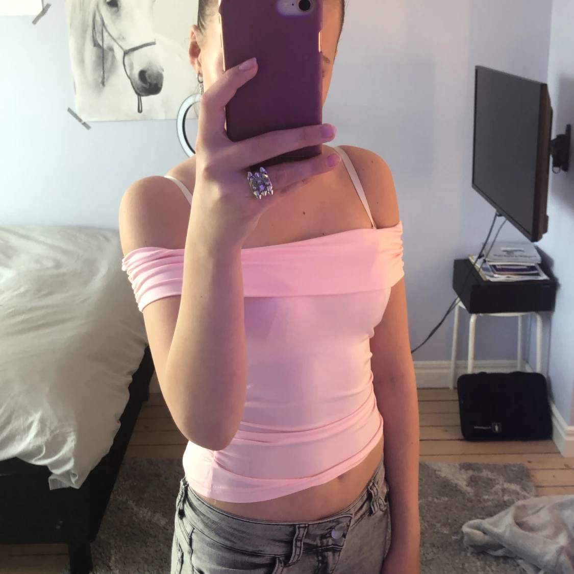 Rosa offshoulder topp från Shein