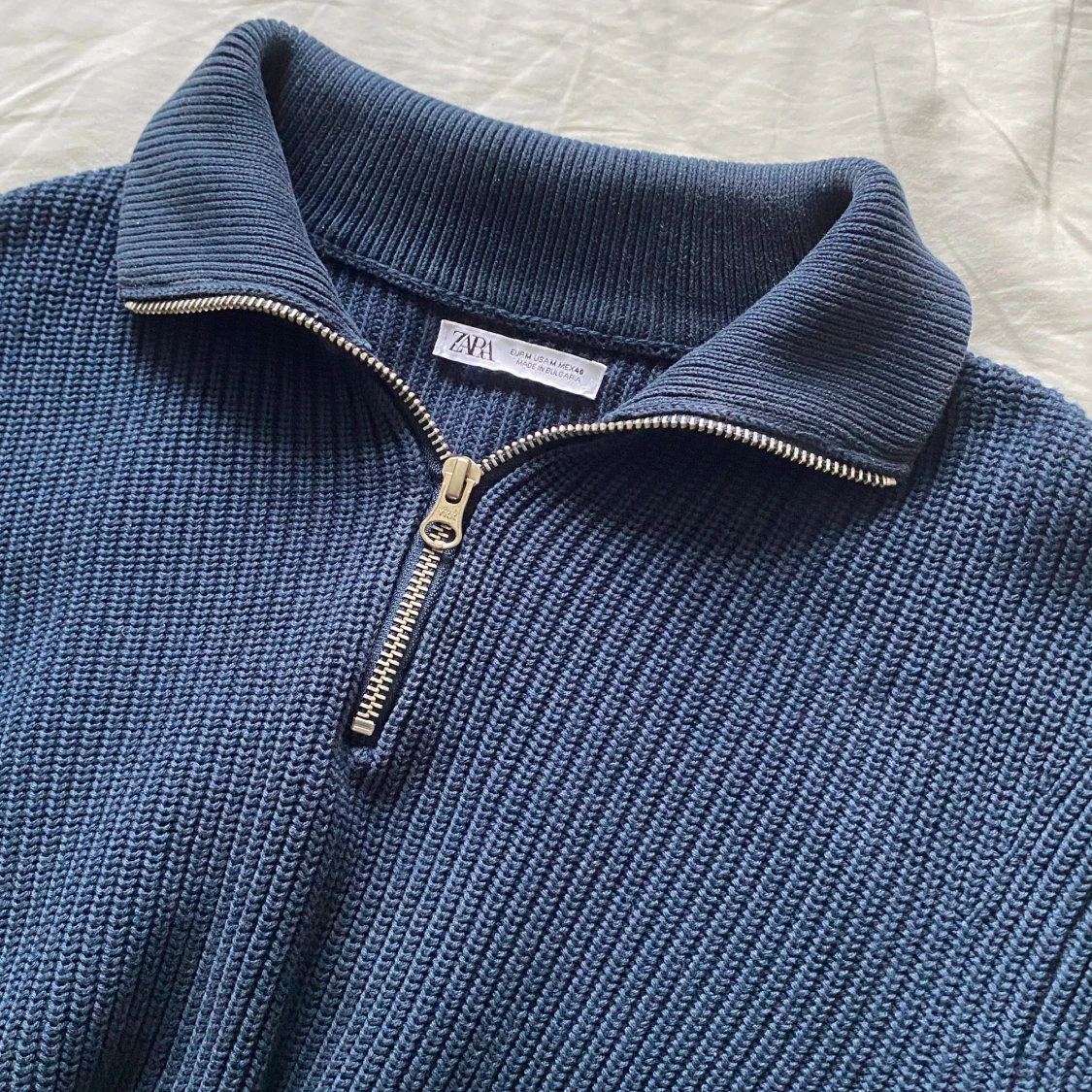 Blå stickad half zip-tröja från Zara - 2