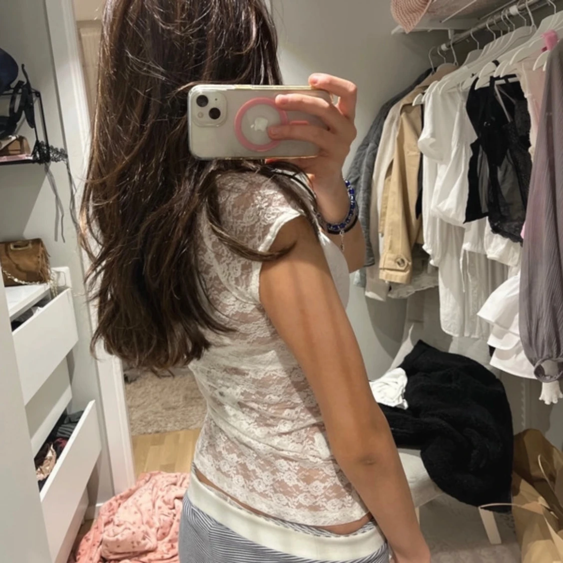 Brandy Melville spets fest topp tröja T-shirt vit blus - 2